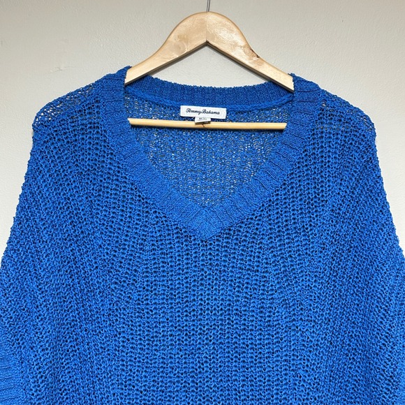 Tommy Bahama Marlin Open Knit V Neck Sleeveless Sweater Top Women M Blue Popover - Picture 2 of 9